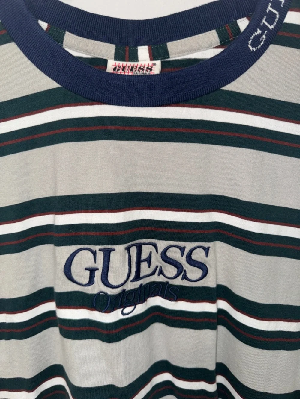 Guess Striped Crewneck Tee in Navy, Gray & Green - Picture 5 of 6